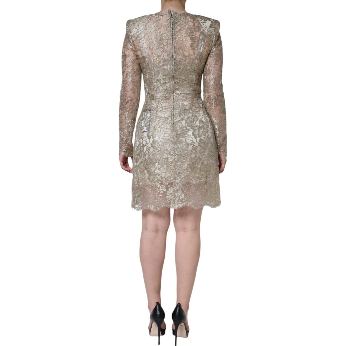 Dolce & Gabbana Gold Floral Lace A-line Sheath Mini Dress DR281287-42
