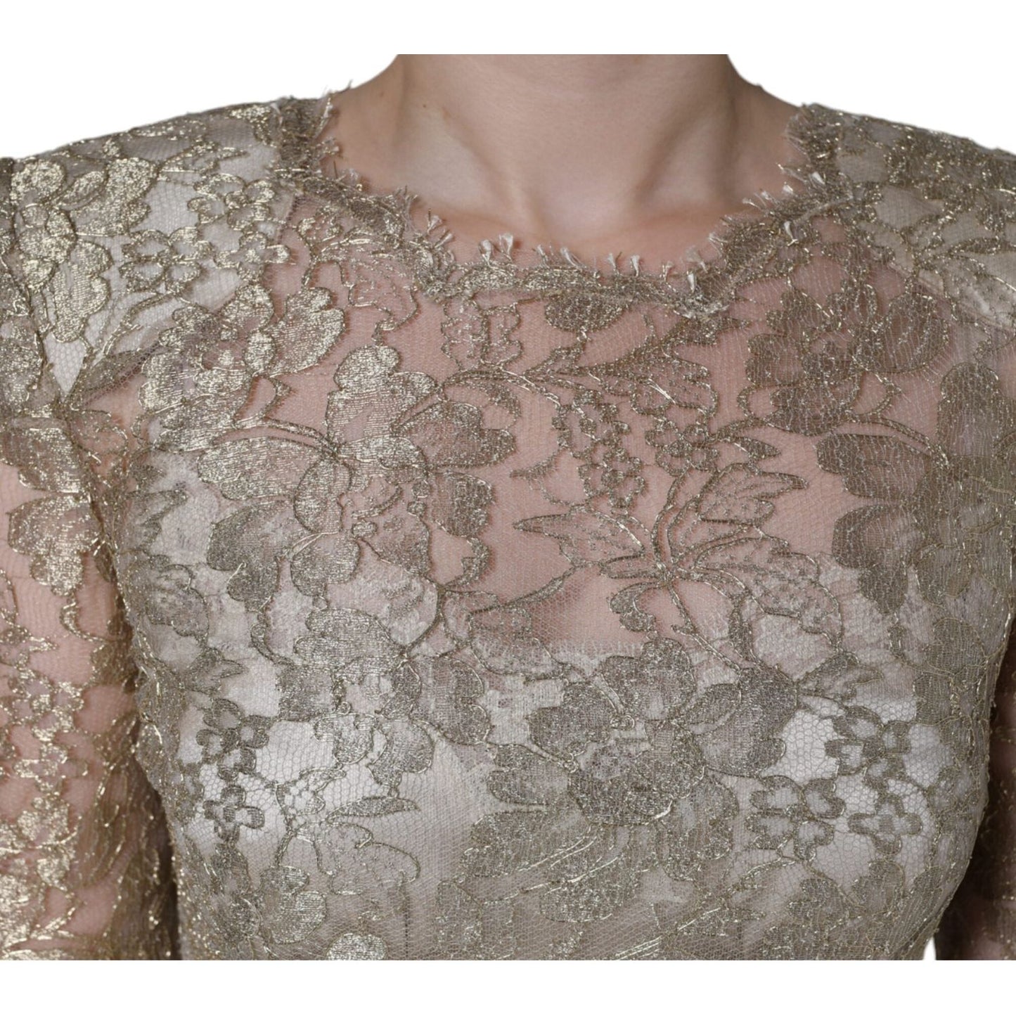 Dolce & Gabbana Gold Floral Lace A-line Sheath Mini Dress DR281287-42