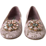 Dolce & Gabbana Pink Lace Crystal Ballet Flats Loafers Shoes LA10311-35.5