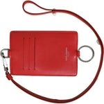 Dolce & Gabbana Red Calfskin Leather Lanyard Logo Card Holder Wallet Dolce & Gabbana Brown