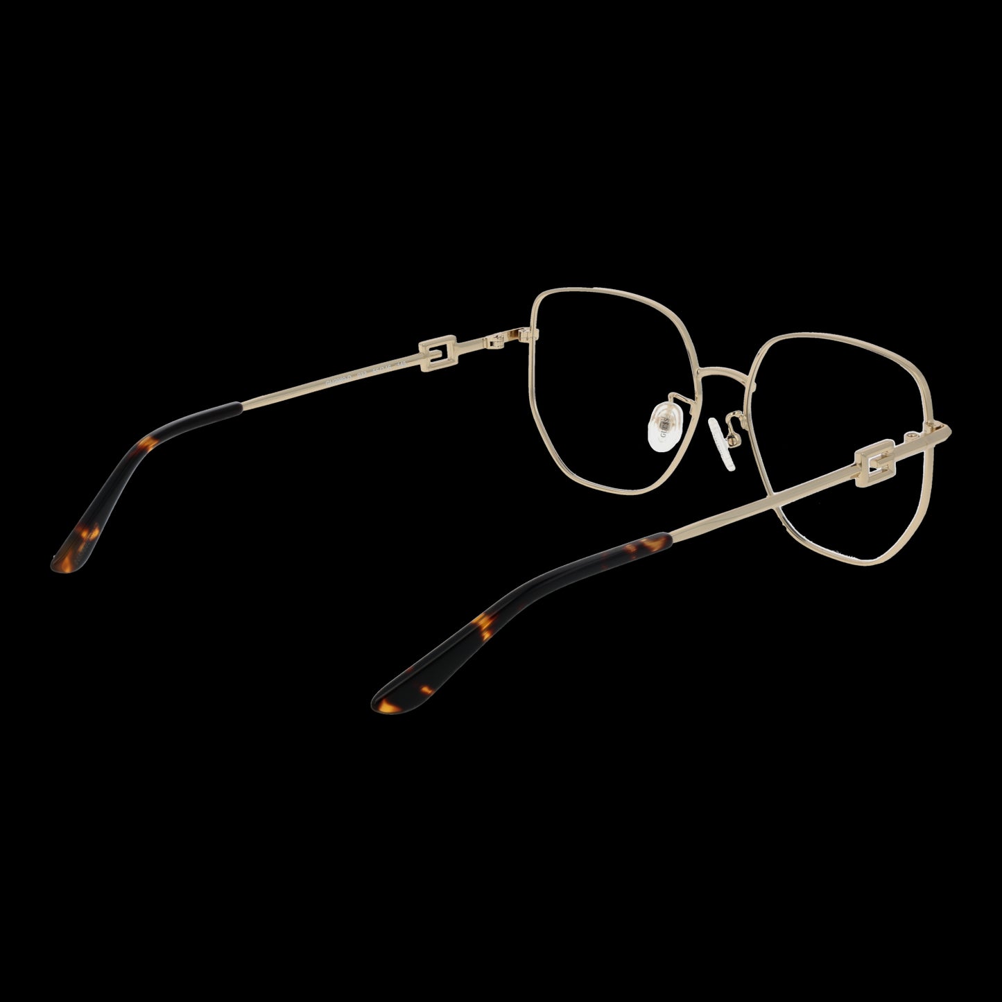 GUESS MOD. GU2989-D 55032 lady's eyeglasses featuring a stylish gold metal frame with tortoiseshell accents on the temples.