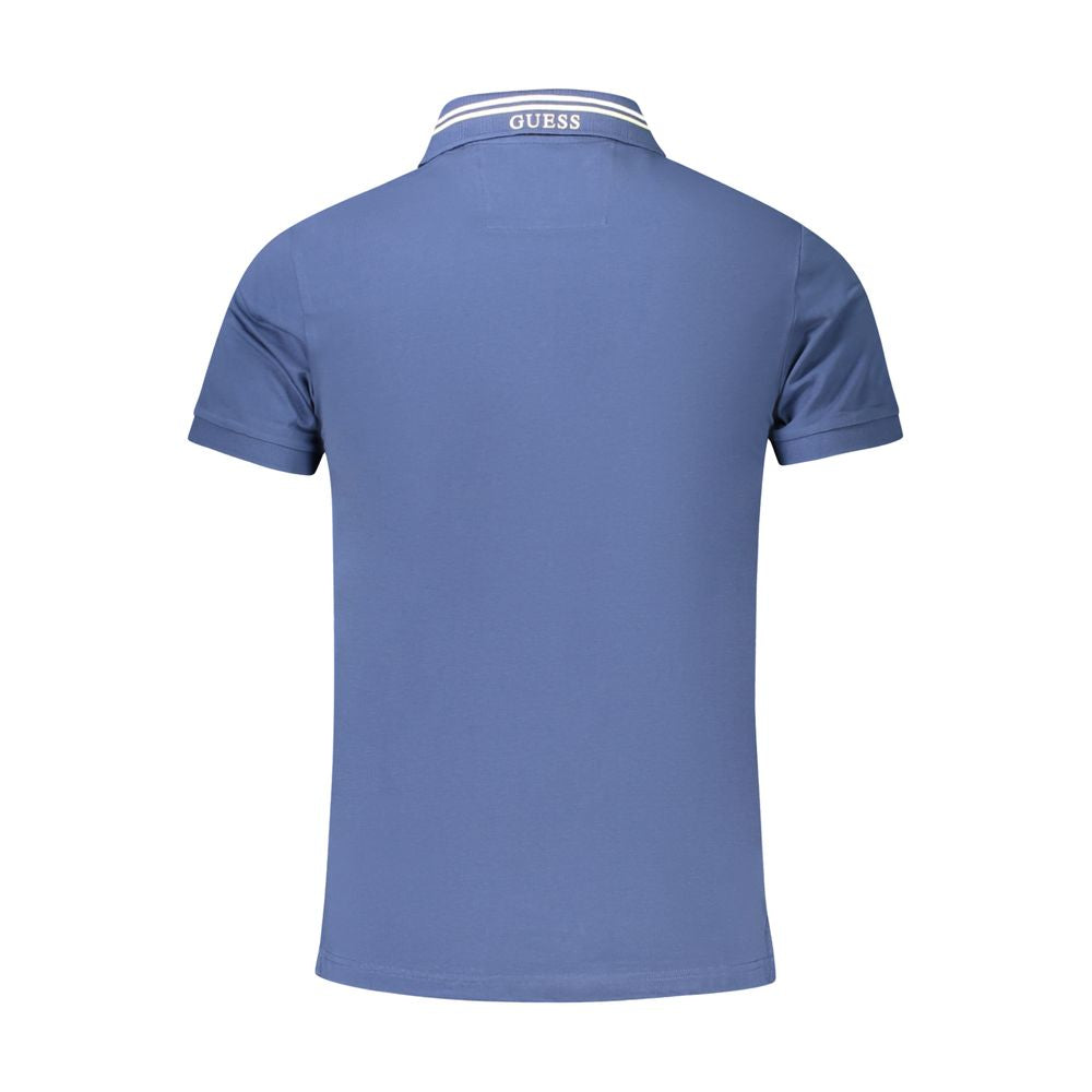 Back view of Guess Jeans Blue Cotton Polo Shirt with short sleeves and contrasting details