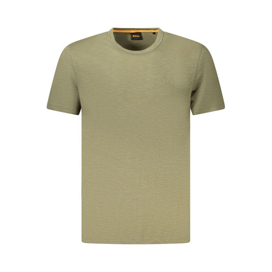 Hugo Boss Green Cotton Men T-Shirt with crew neck, featuring premium craftsmanship and durability in a stylish bold design.