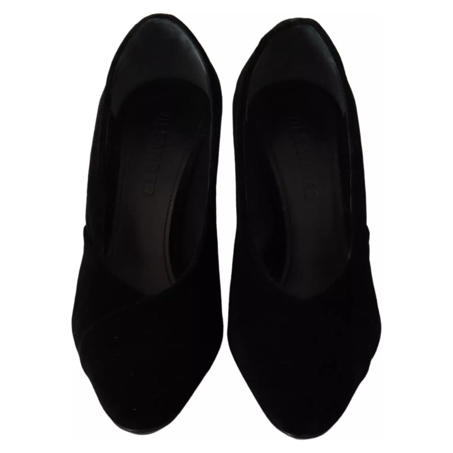 Jil Sander Black Leather Suede Block Heels Pumps Shoes LA9369-36