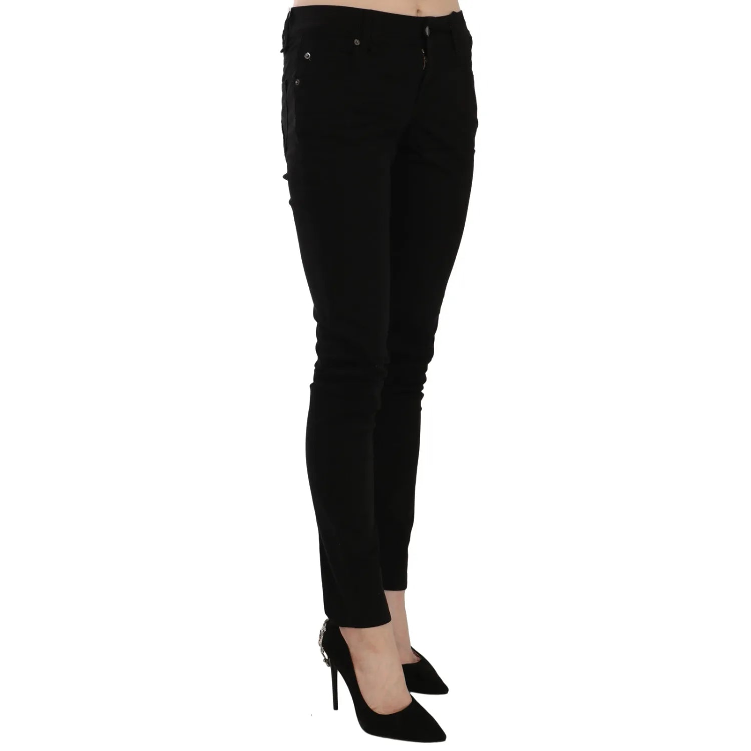 John Galliano Black Mid Waist Slim Fit Skinny Denim Casual Pants Jeans