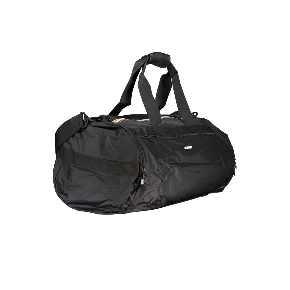 K-WAY Black Polyamide Luggage And Travel bag with dual shoulder handles, adjustable strap, zip closure, and multiple pockets.