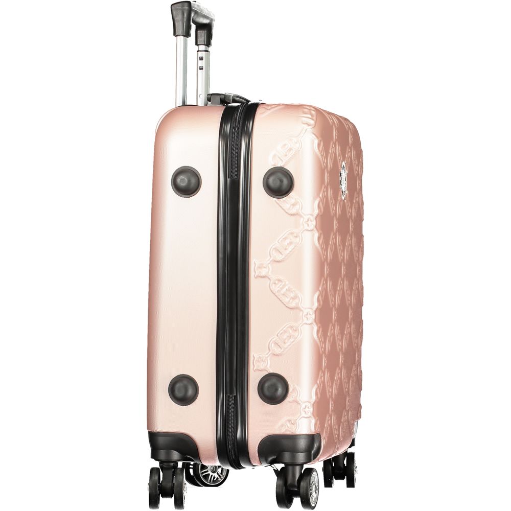Laura Biagiotti Pink Polyethylene Luggage And Travel small trolley with handles, wheels, and zip closure, featuring logo and contrasting details.