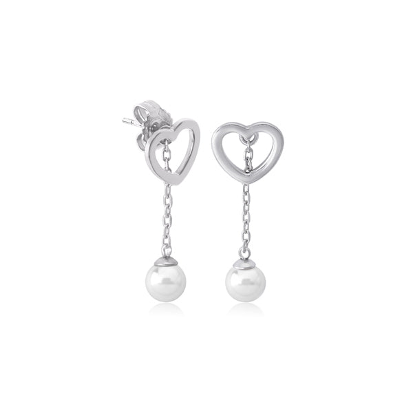 MAJORICA JEWELRY Mod. 16392.01.2.000.010.1 earrings with heart-shaped studs and pearl dangles
