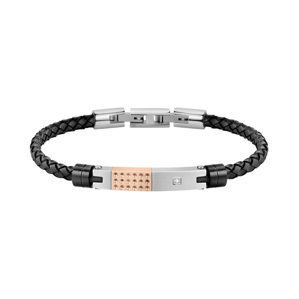 MORELLATO MOD. SQH23 gent's bracelet with woven black leather and metal accents