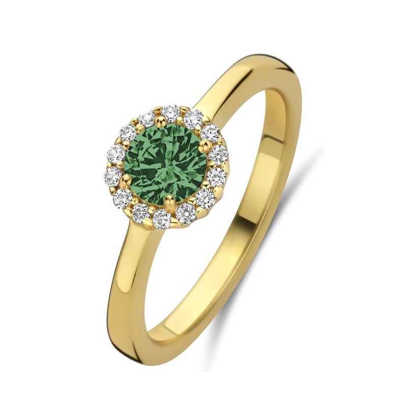 NEW BLING Mod. 9NB-1539-56 green stone gold ring with diamond accents