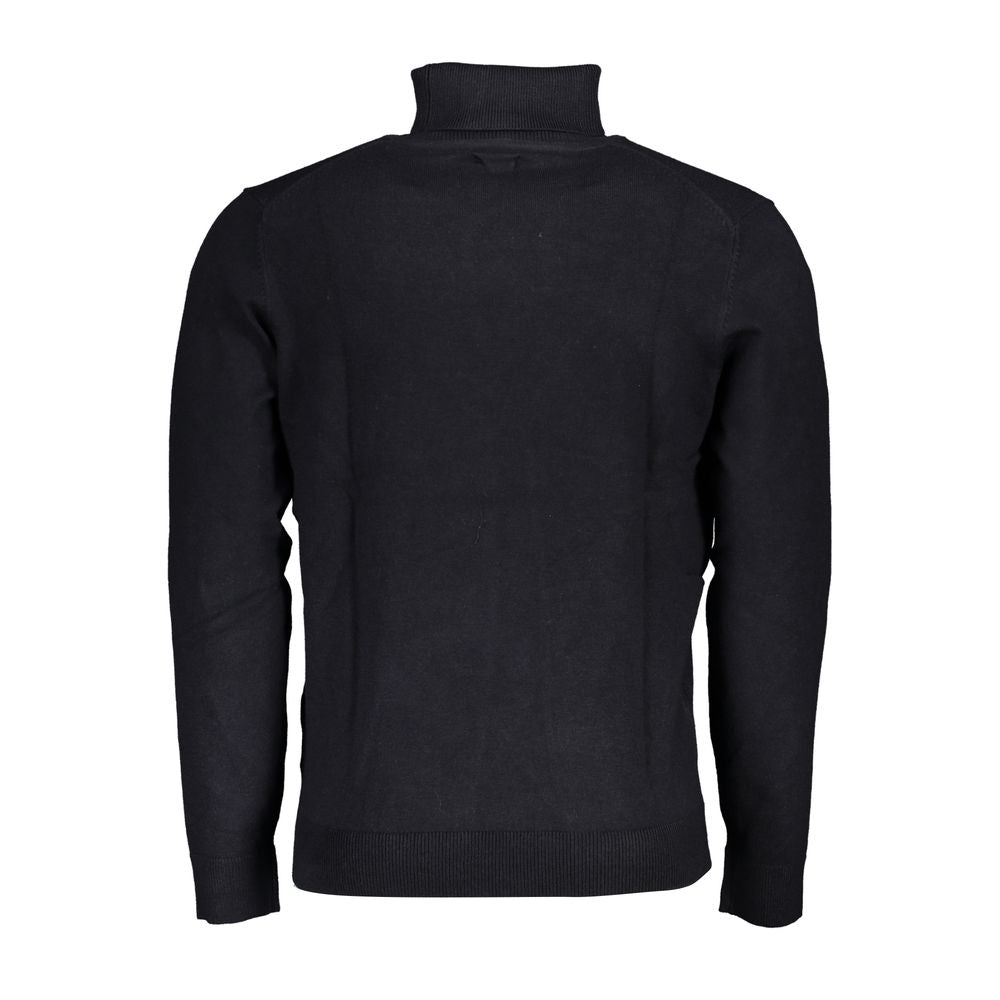 Norway 1963 Blue Fabric Sweater - Long sleeve turtleneck pullover with embroidery and logo, back view.