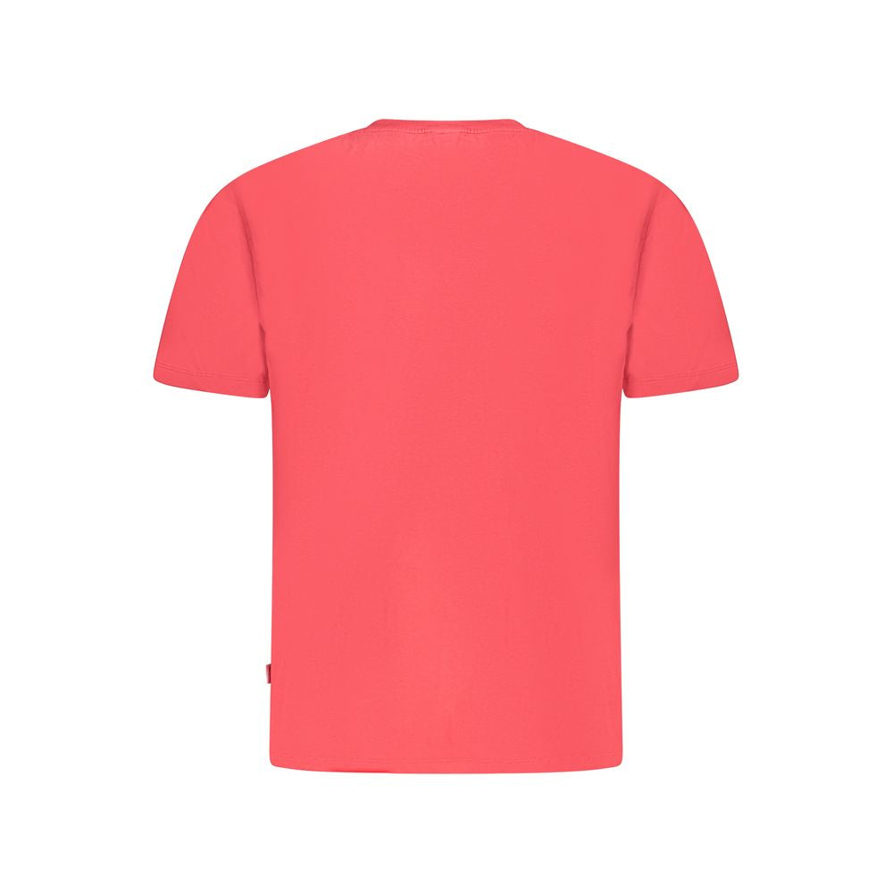 Pepe Jeans Red Cotton T-Shirt, short sleeve crew neck with logo print in sustainable cotton, backside view.