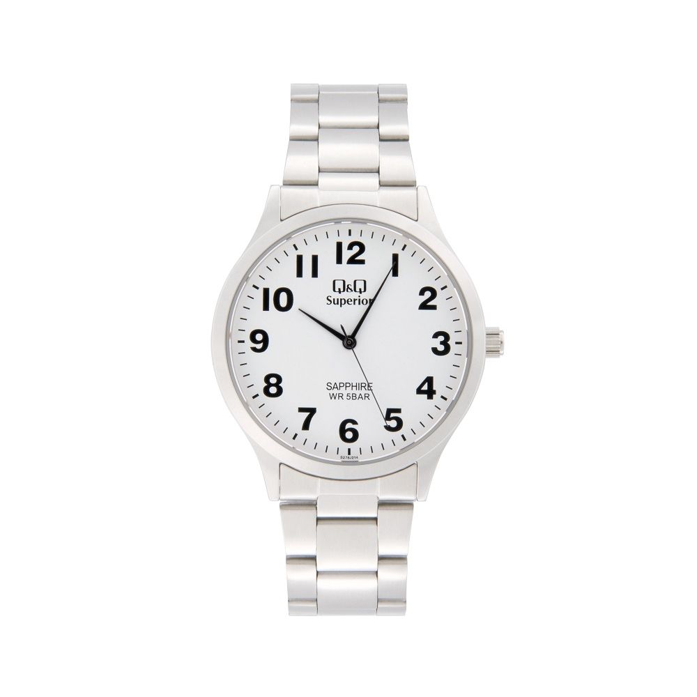 Q&Q FASHION Mod. SUPERIOR wristwatch with stainless steel bracelet, sapphire dial, quartz movement, and 5 ATM water resistance.