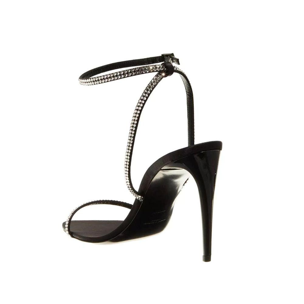 Saint Laurent Black Silk Stiletto Heel Sandals