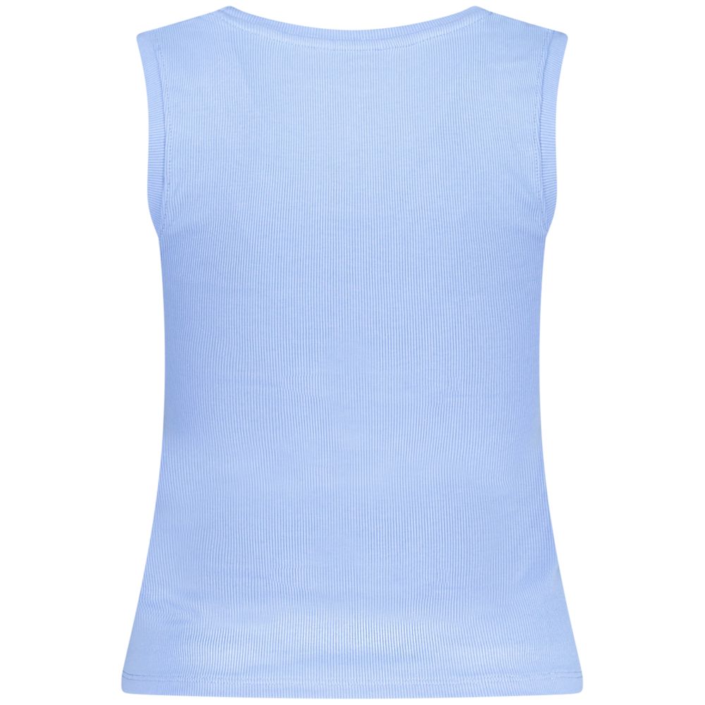Tommy Hilfiger Blue Cotton Tank Top with embroidery, wide neckline, made of 95% regenerative cotton, back view.