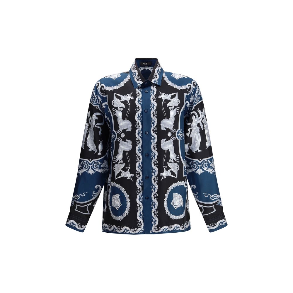 Versace Blue Silk Pattern Shirt 1728,72470364320,Blue,Clothing,IT48 | M,Men,New with tags,Pattern - Shirts - Clothing,Shirts - Clothing,Versace