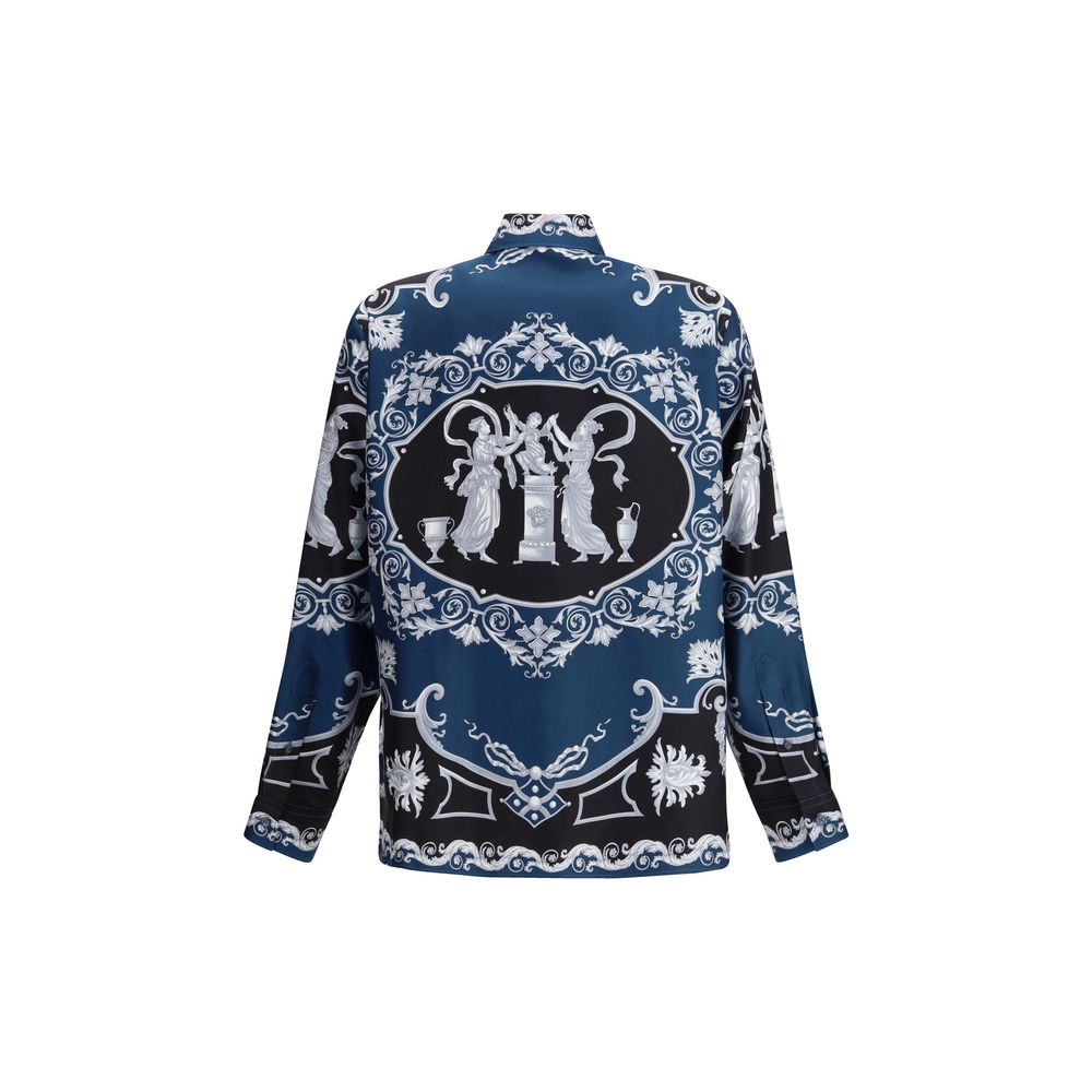 Versace Blue Silk Pattern Shirt 1728,72470364320,Blue,Clothing,IT48 | M,Men,New with tags,Pattern - Shirts - Clothing,Shirts - Clothing,Versace