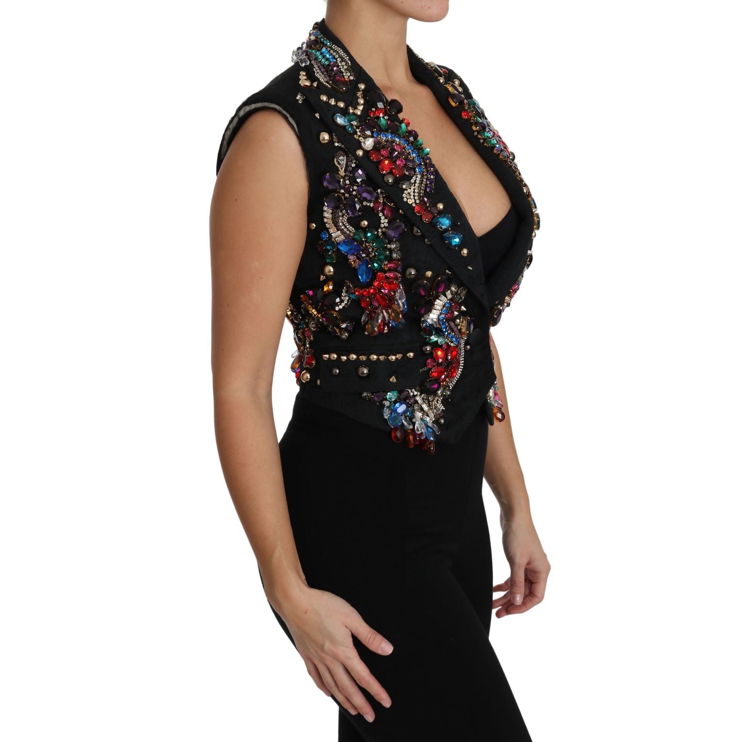 Dolce & Gabbana Black Crystal Sicily Vest Waistcoat