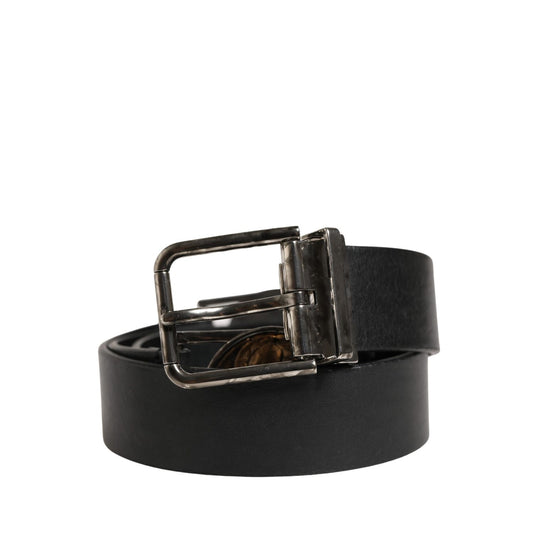 Dolce & Gabbana Men Black Classic Leather Metal Buckle Belt