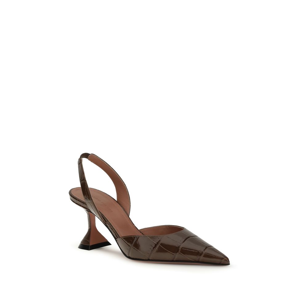 Amina Muaddi Brown Calf Leather Bos Taurus Platform Pumps