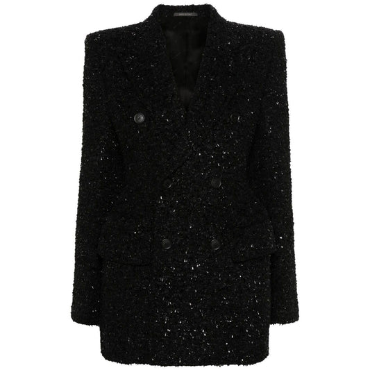 Balenciaga Hourglass tweed-texture padded-shoulder wool-blend blazer Jackets