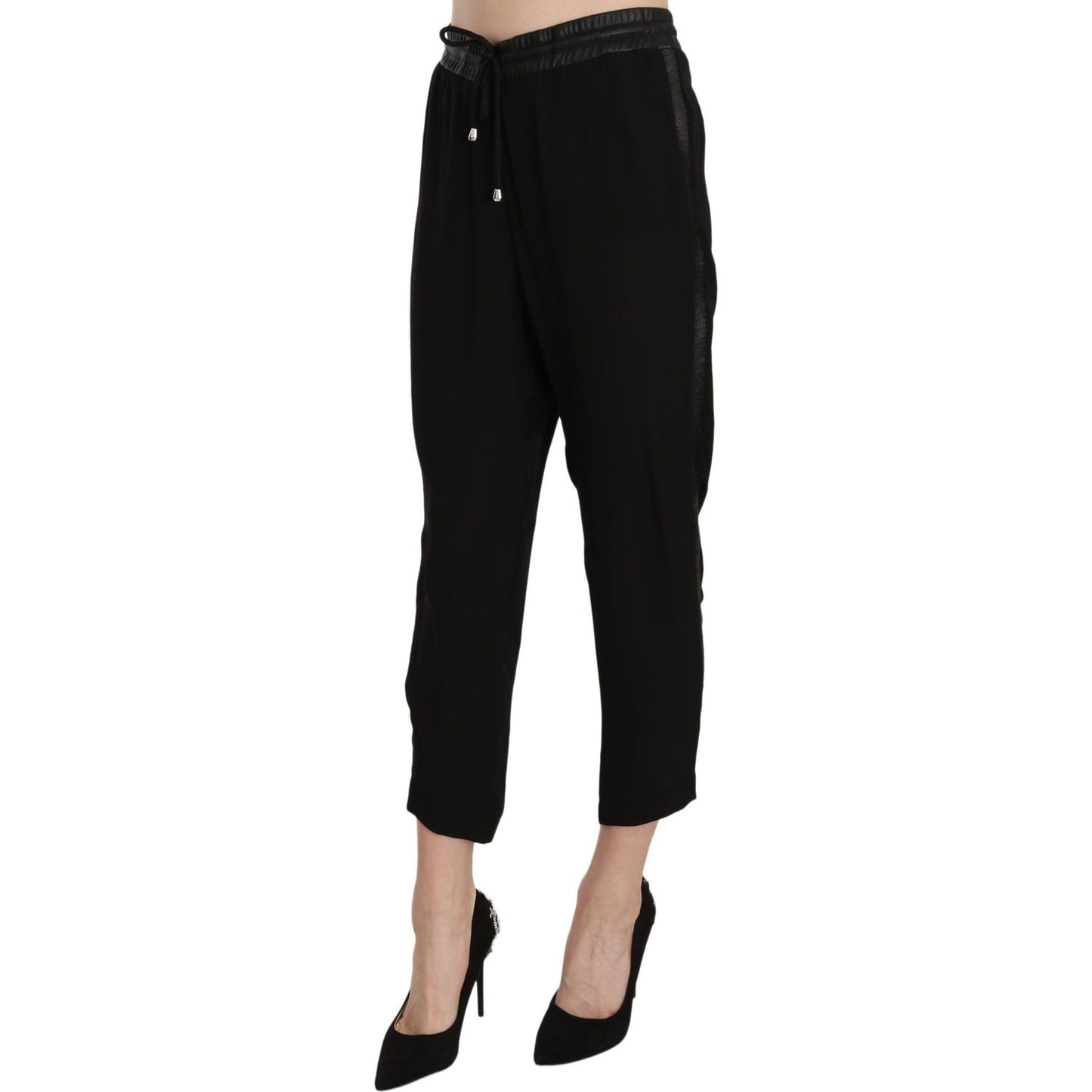 Guess Black Polyester High Waist Cropped Trousers Pants Jeans & Pants