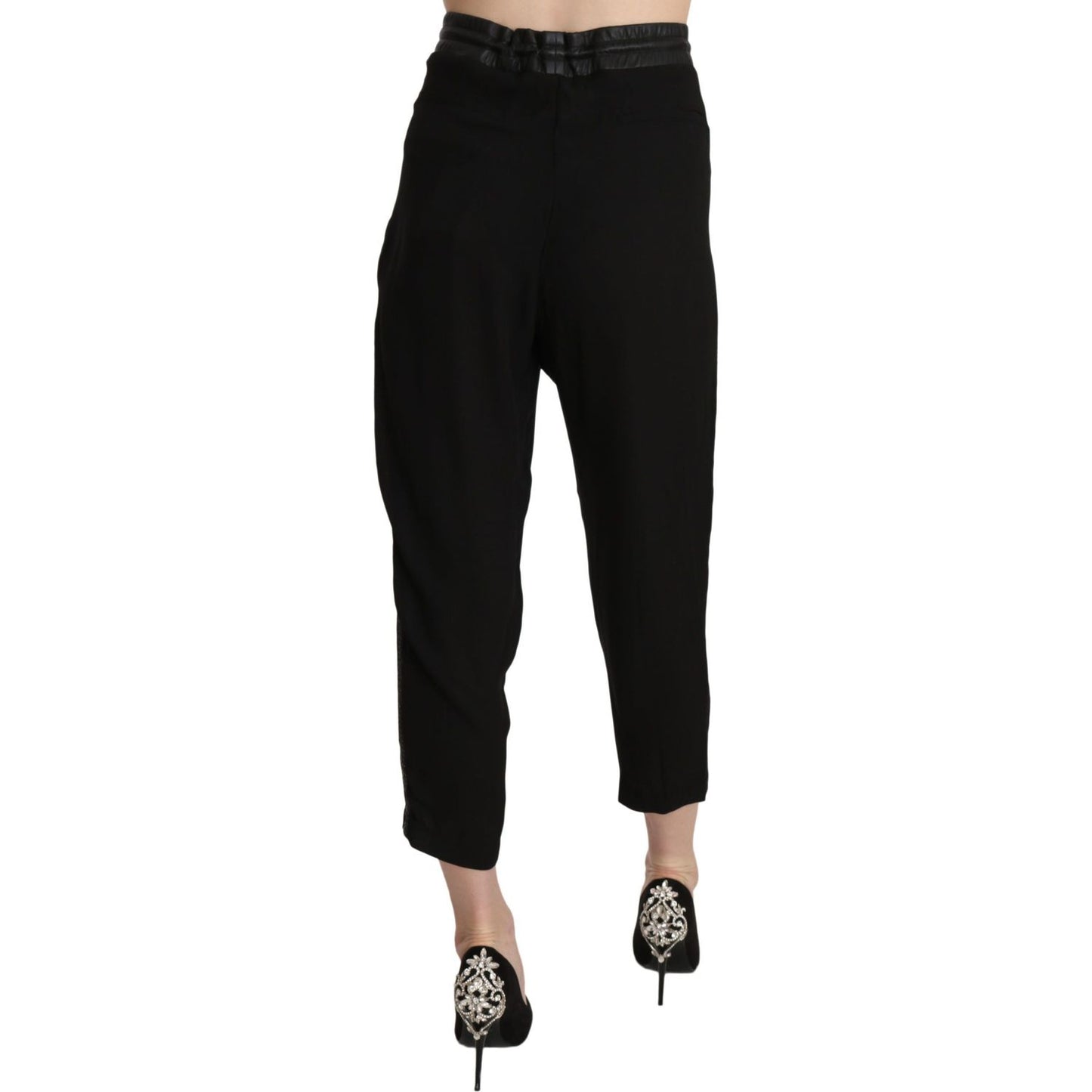 Guess Black Polyester High Waist Cropped Trousers Pants Jeans & Pants