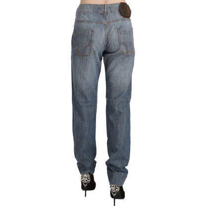 Just Cavalli Blue Washed Cotton Low Waist Slim Fit Denim Pants