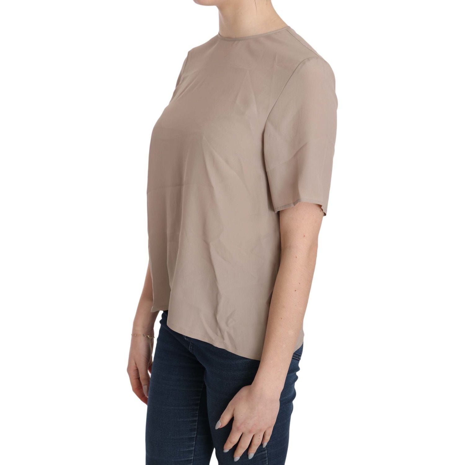 Dolce & Gabbana Beige Crew Neck Short Sleeve Blouse