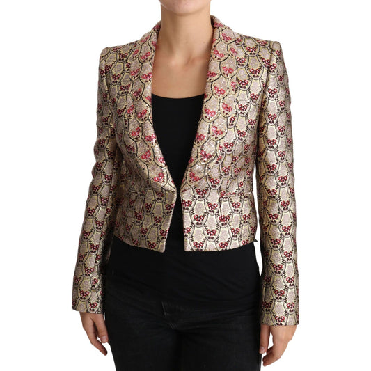 Dolce & Gabbana Gold Floral Sequined Blazer Coat Jacket JKT2420-38
