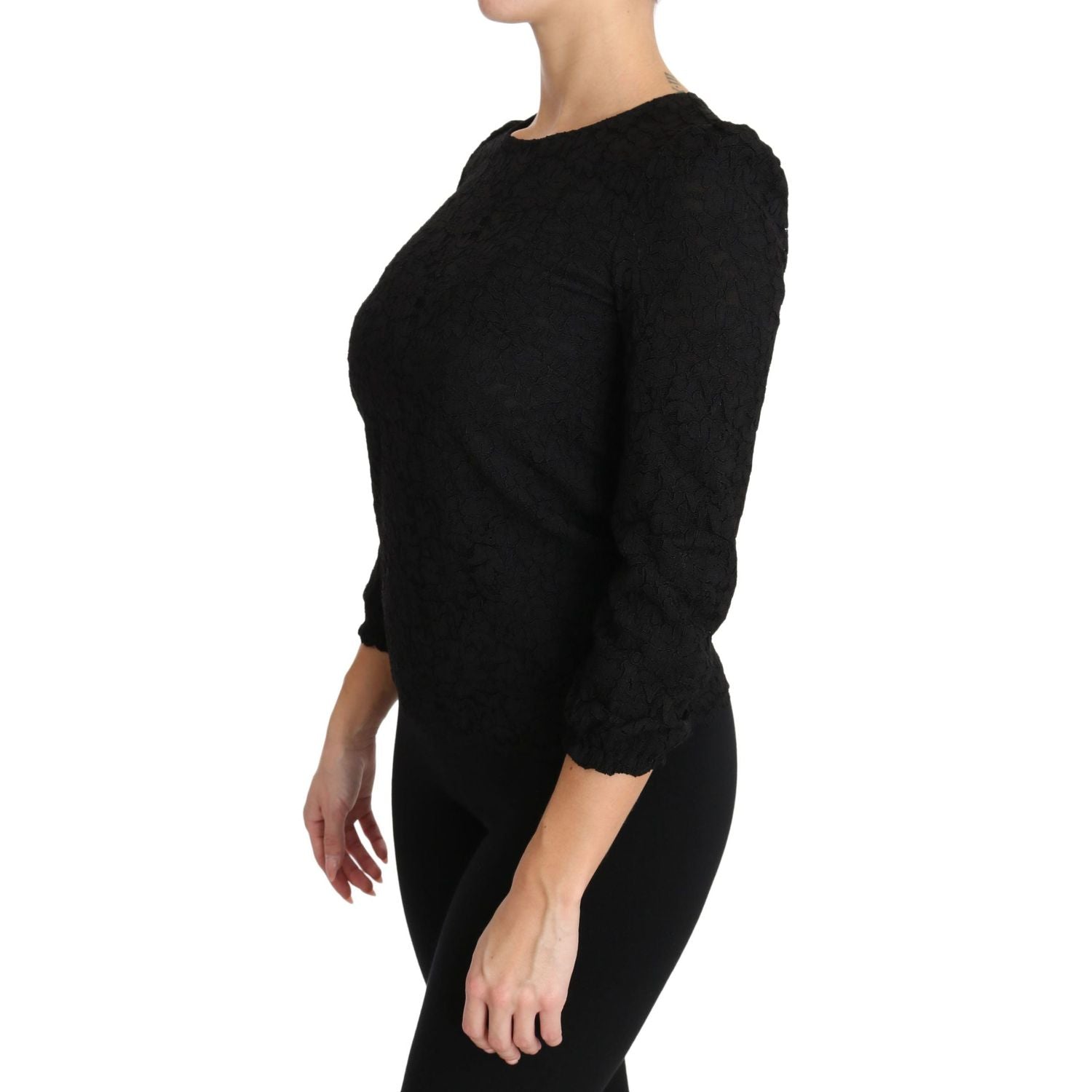 Dolce & Gabbana Black Floral Lace Zipper Top Blouse