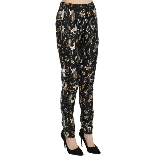 Dolce & Gabbana Black Jazz Club Print High Waist Tapered Pants Pan70078-36