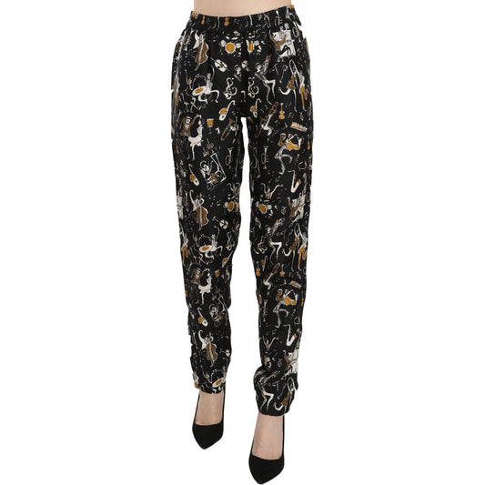 Dolce & Gabbana Black Jazz Club Print High Waist Tapered Pants Pan70078-36