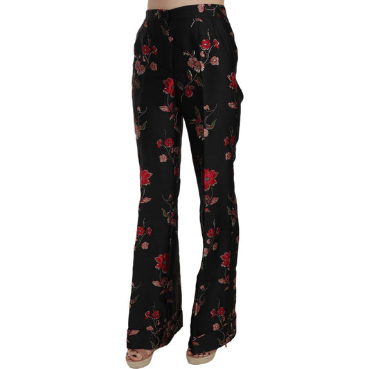 Dolce & Gabbana Floral Print Black Boot Cut Trouser Pants PAN70009-38