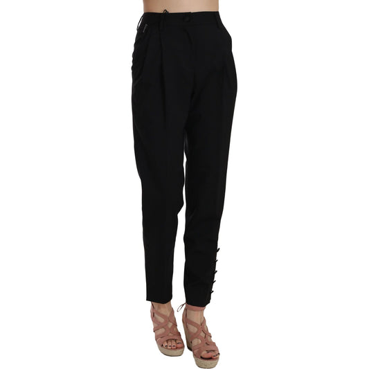 Dolce & Gabbana Black Button Pleated Tapered Trouser Pants PAN70033-36