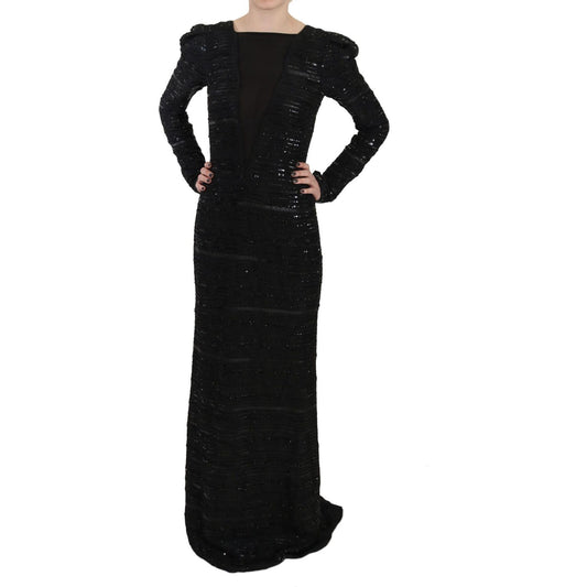 John Richmond Black Silk Full Length Sequined Gown Dress DR1670-40
