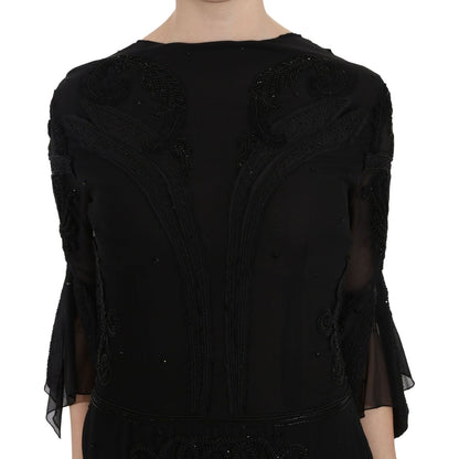 John Richmond Black Sequined Silk Mini Shift Gown
