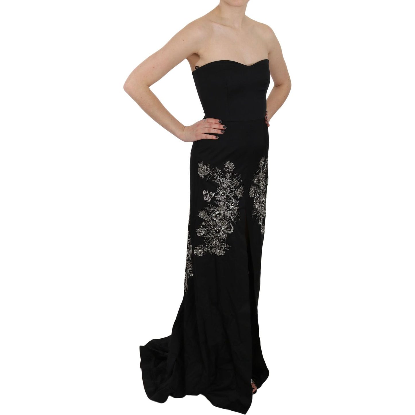 John Richmond Black Sequined Flare Ball Gown Dress DR1679-42