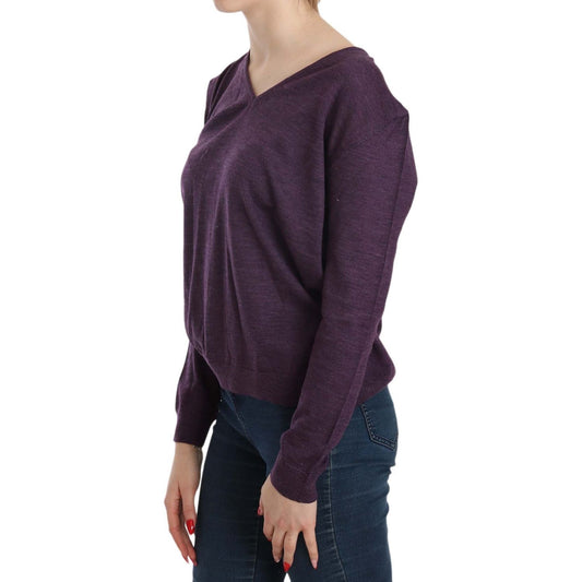 BYBLOS Purple V-neck Long Sleeve Pullover Top TSH3898-XXL