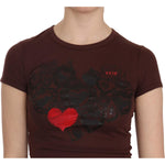 Exte Brown Hearts Short Sleeve Casual T-shirt Top TSH3909-38