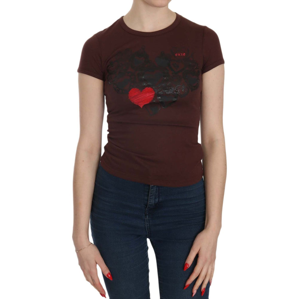 Exte Brown Hearts Short Sleeve Casual T-shirt Top TSH3909-38