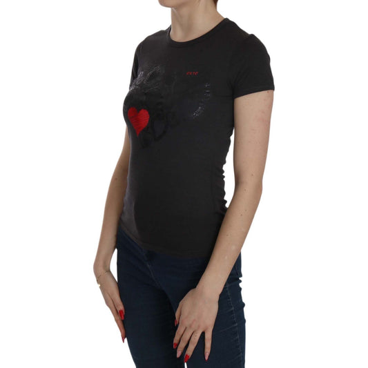Exte Black Hearts Print Short Sleeve Casual Shirt Top TSH3910-42