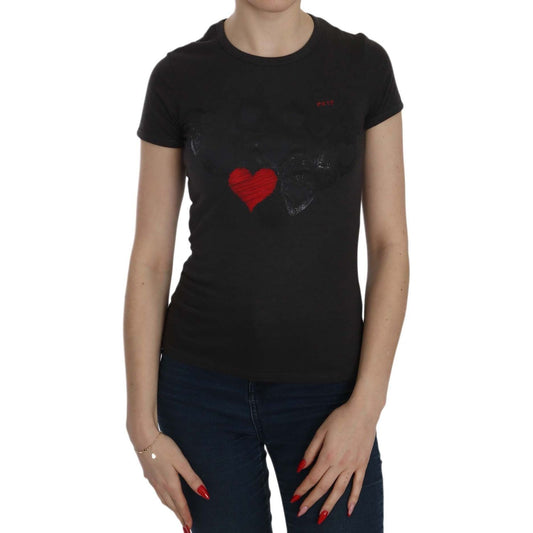 Exte Black Hearts Print Short Sleeve Casual Shirt Top TSH3910-42