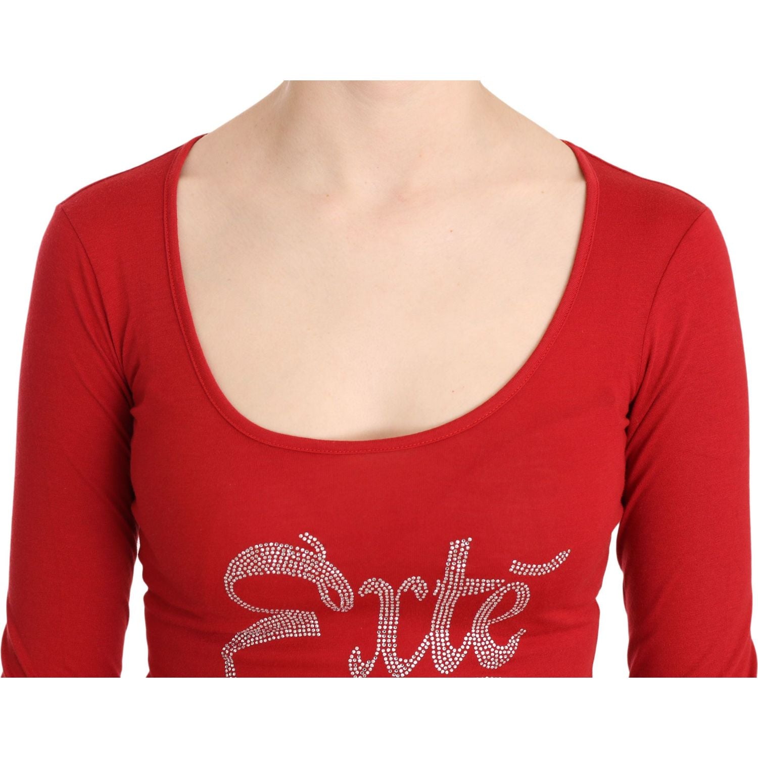 Red Exte Crystal Embellished Long Sleeve Top Blouse