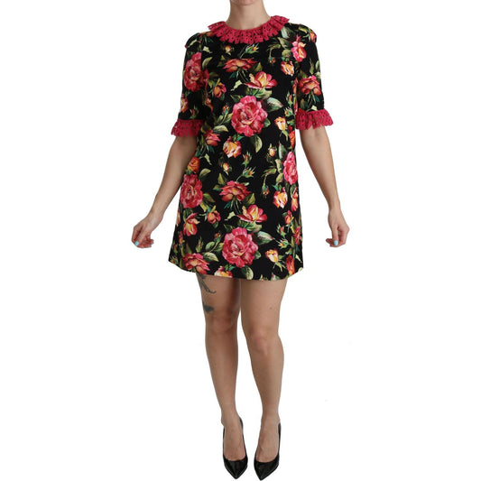 Dolce & Gabbana Floral Pink Lace A-Line Shift Mini Dress DR2085-38
