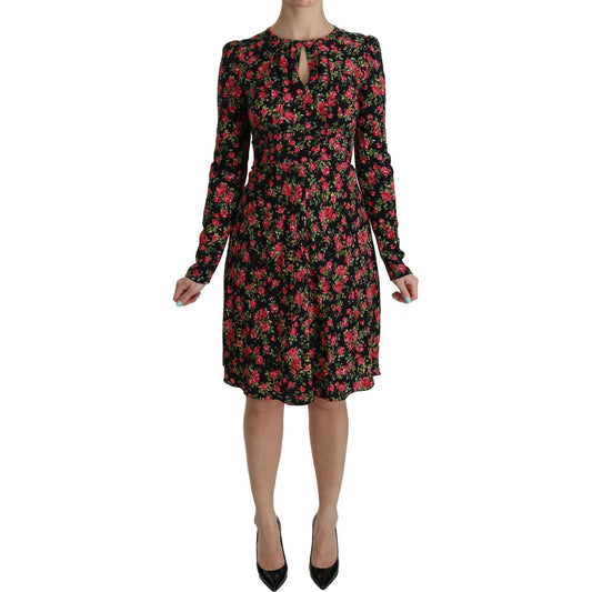 Dolce & Gabbana Black Floral Longsleeve Knee Length Dress DR2088-38