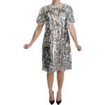 Dolce & Gabbana Silver Sequined Crystal Shift Gown Dress