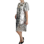 Dolce & Gabbana Silver Sequined Crystal Shift Gown Dress