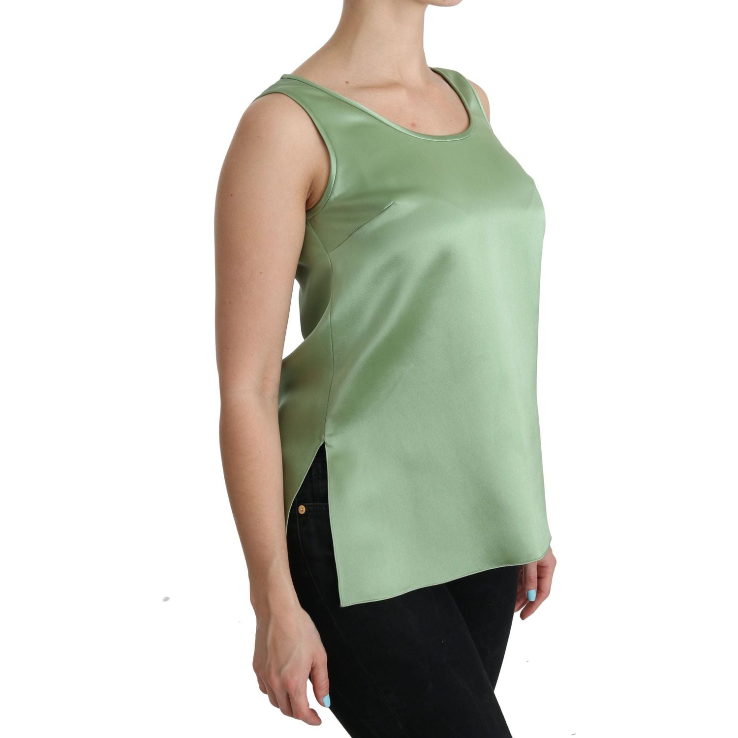 Dolce & Gabbana Green Sleeveless 100% Silk Top Tank Blouse
