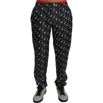 Dolce & Gabbana Silk Black Musical Instrument Trouser Pants